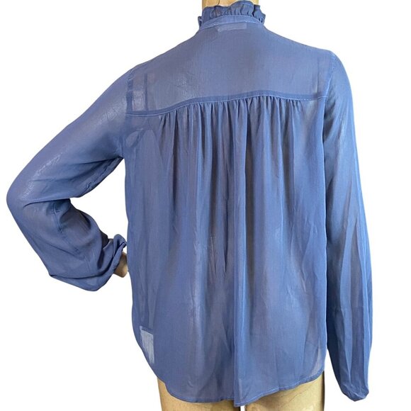 Hollister Sheer Long Sleeve Button-Down Tie Neck Blouse S Blue #310L - Picture 5 of 6